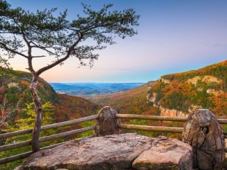 Autumn landscape of a canyon overlooking mountains